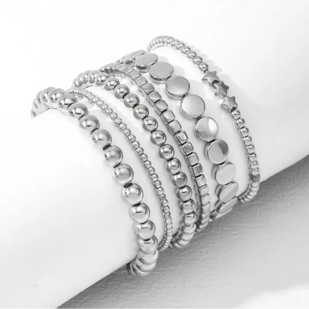 Silver Tone Beaded Stretch Bracelets